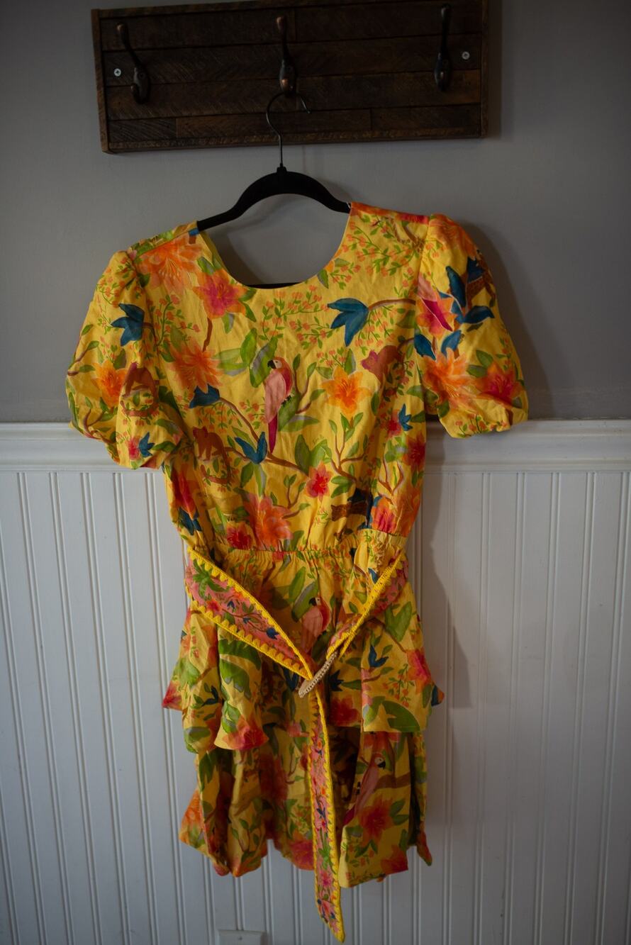 Farm Rio x Anthropologie Belted Tiered Mini Dress XS FLAW